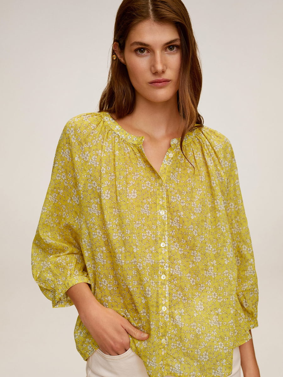 Блуза горчичного цвета в принт | 5508349