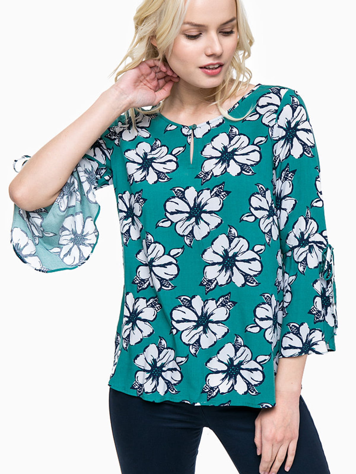 Блуза зеленая в цветочный принт | 5596338