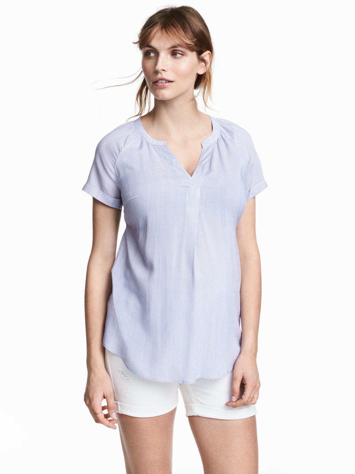 Рубашка для беременных бело-голубого цвета в полоску | 5608740