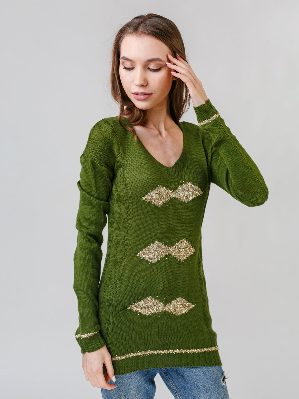 Пуловер зеленый с ромбами | 5615276