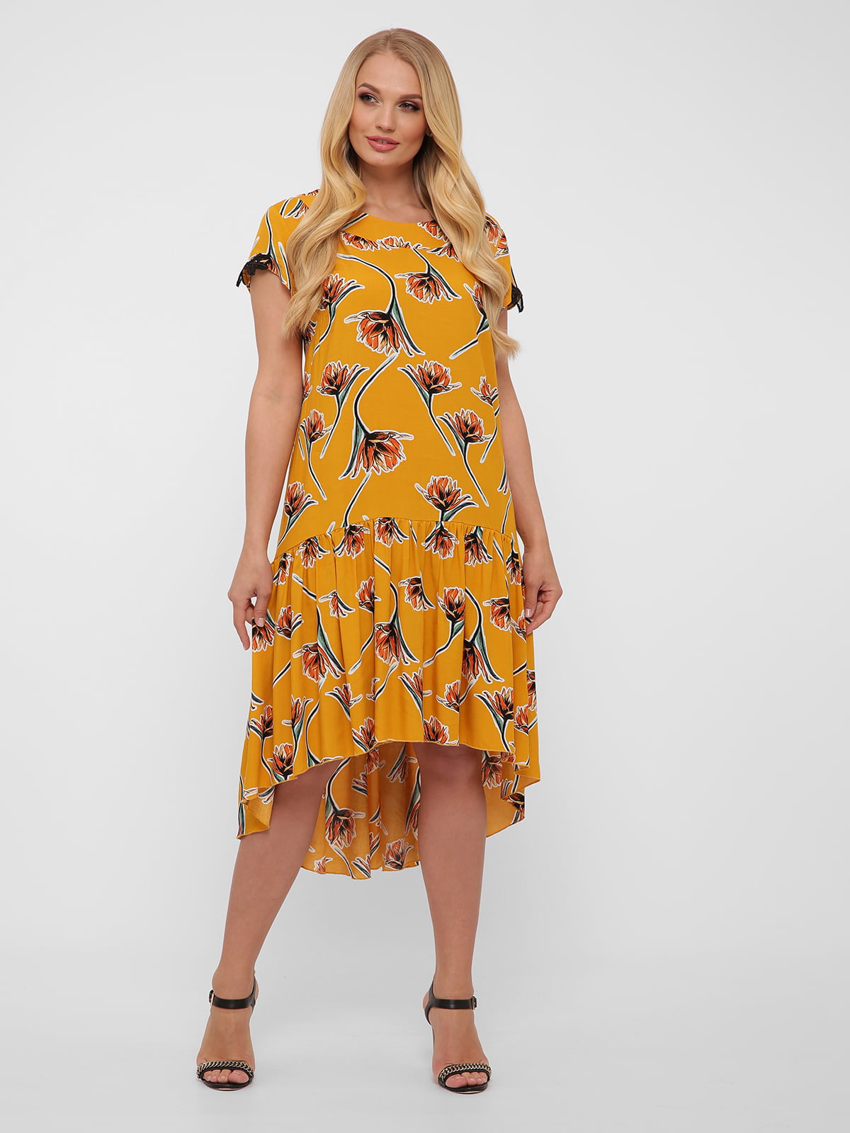 Сукня гірчичного кольору у квітковий принт | 5483532