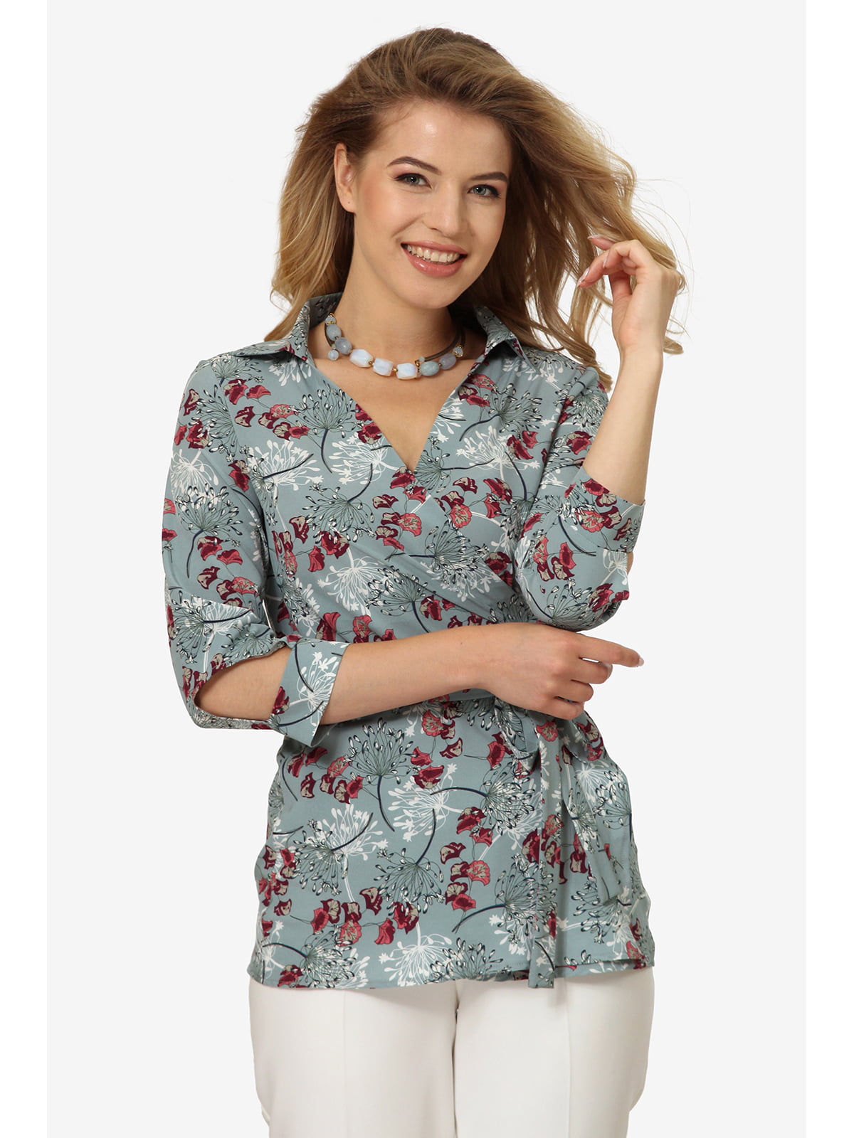 Блуза мятного цвета с цветочным принтом | 5626491