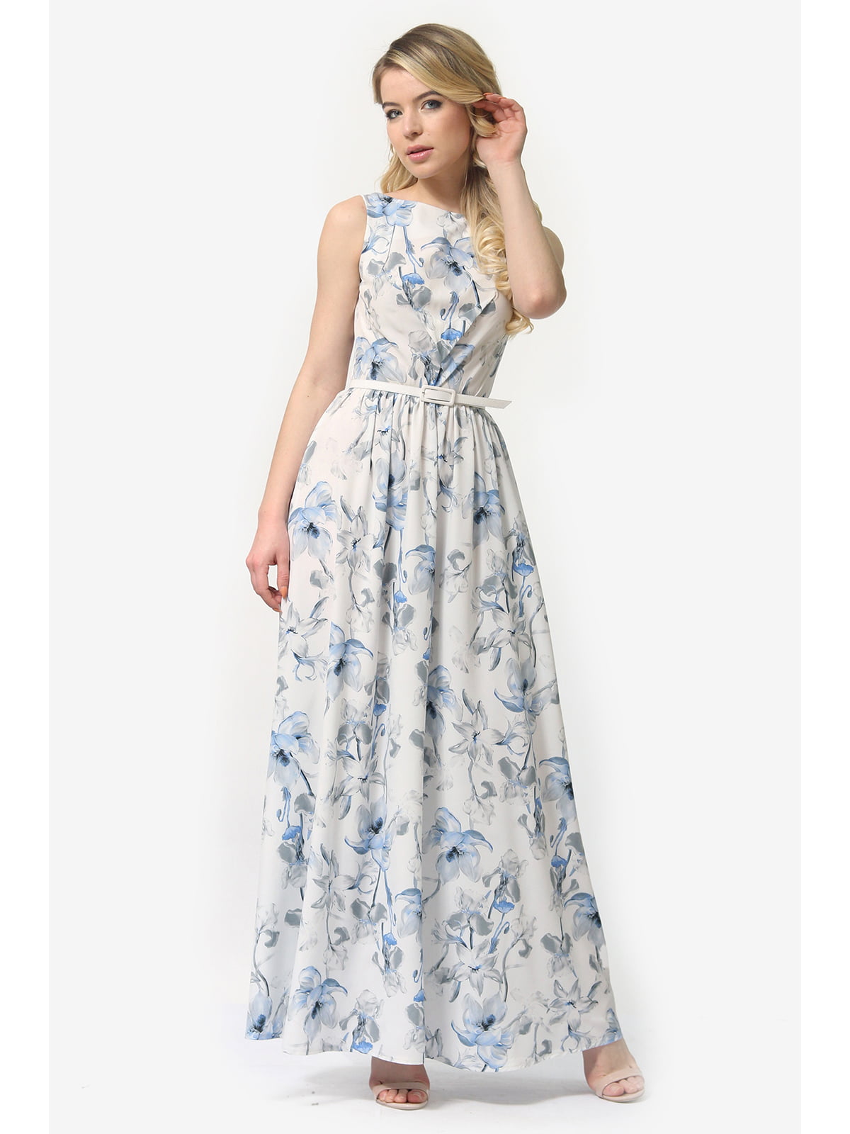 Платье белое с цветочным принтом | 5626989