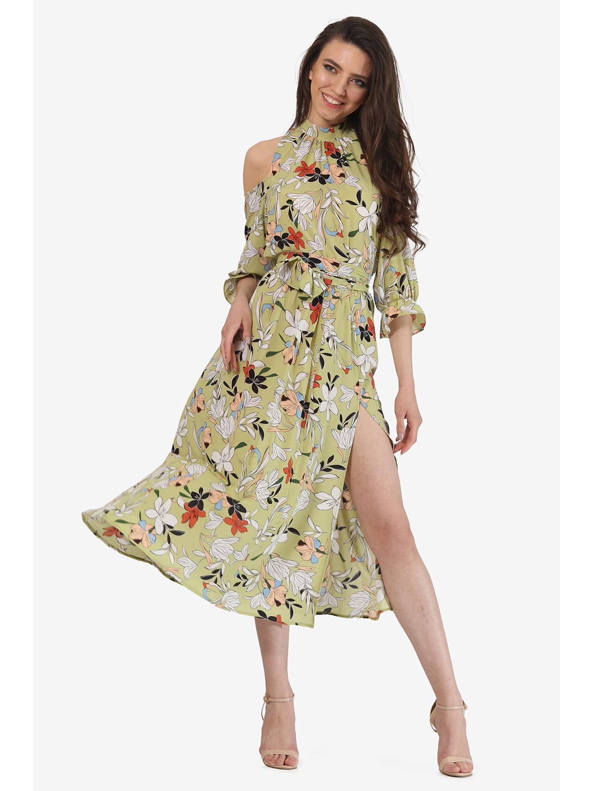 Сукня оливкового кольору з квітковим принтом | 5627098