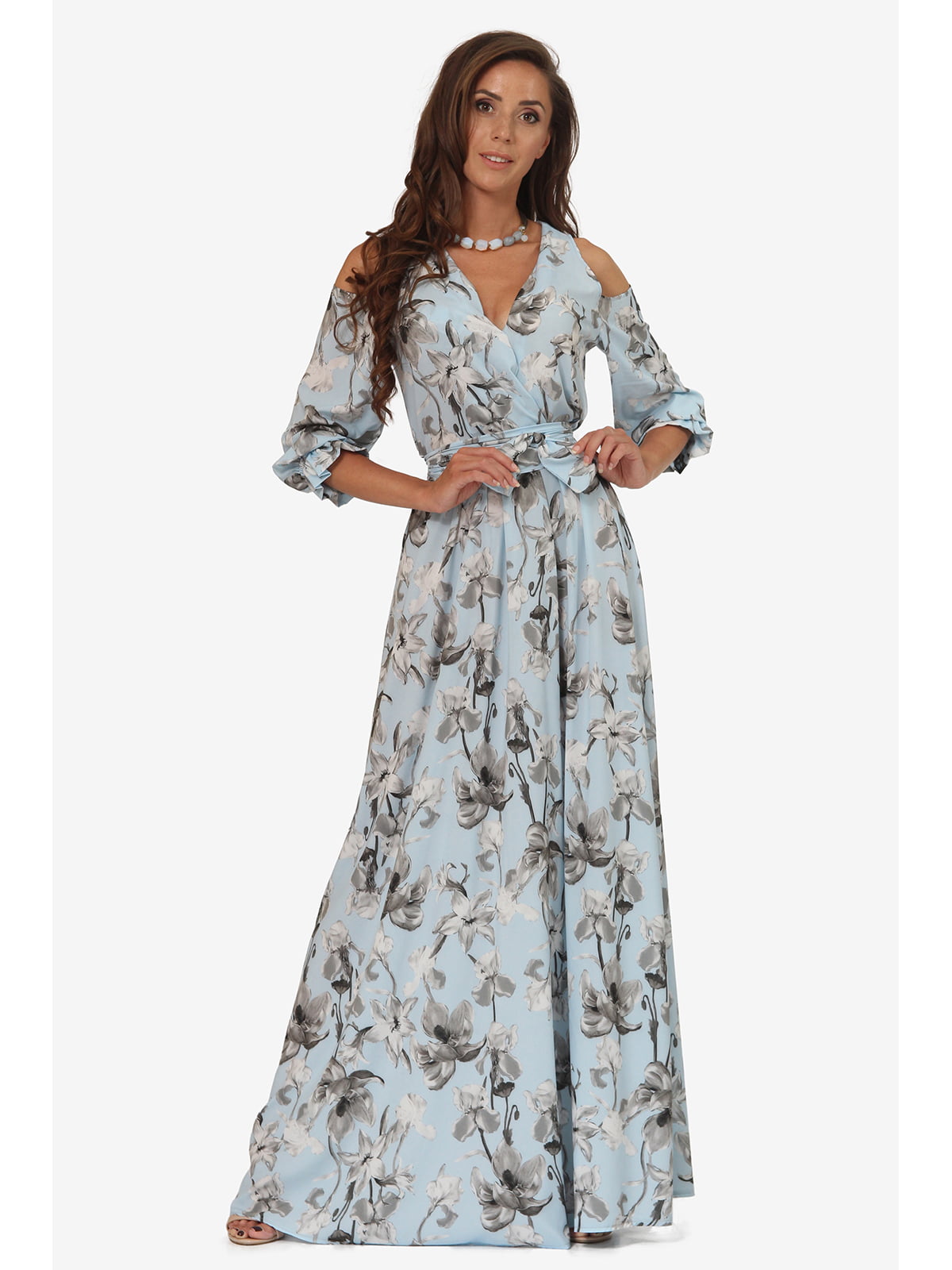 Платье голубое с цветочным принтом | 5627113