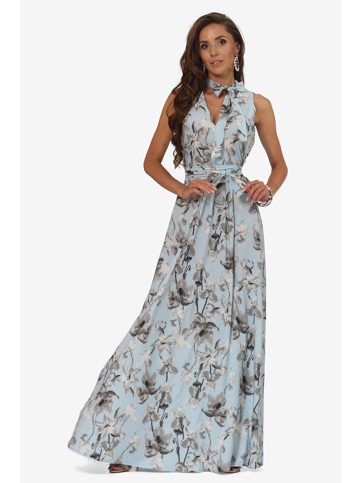 Сукня блакитна з квітковим принтом | 5627159