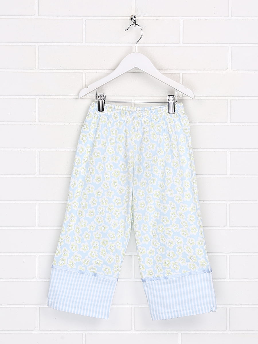 Штани піжамні блакитного кольору в квітковий принт і в смужку | 5628621
