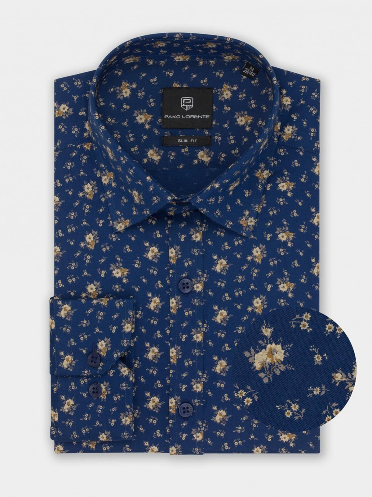 Рубашка синяя в цветочный принт | 5633080
