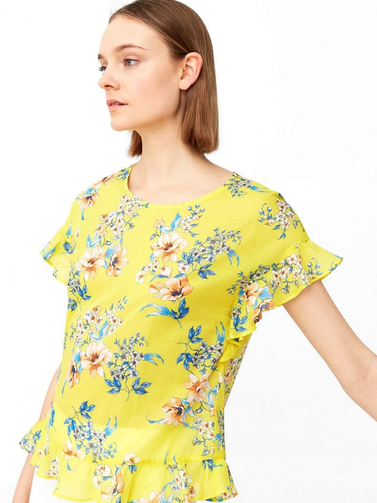 Блуза жовта в квітковий принт | 5535458