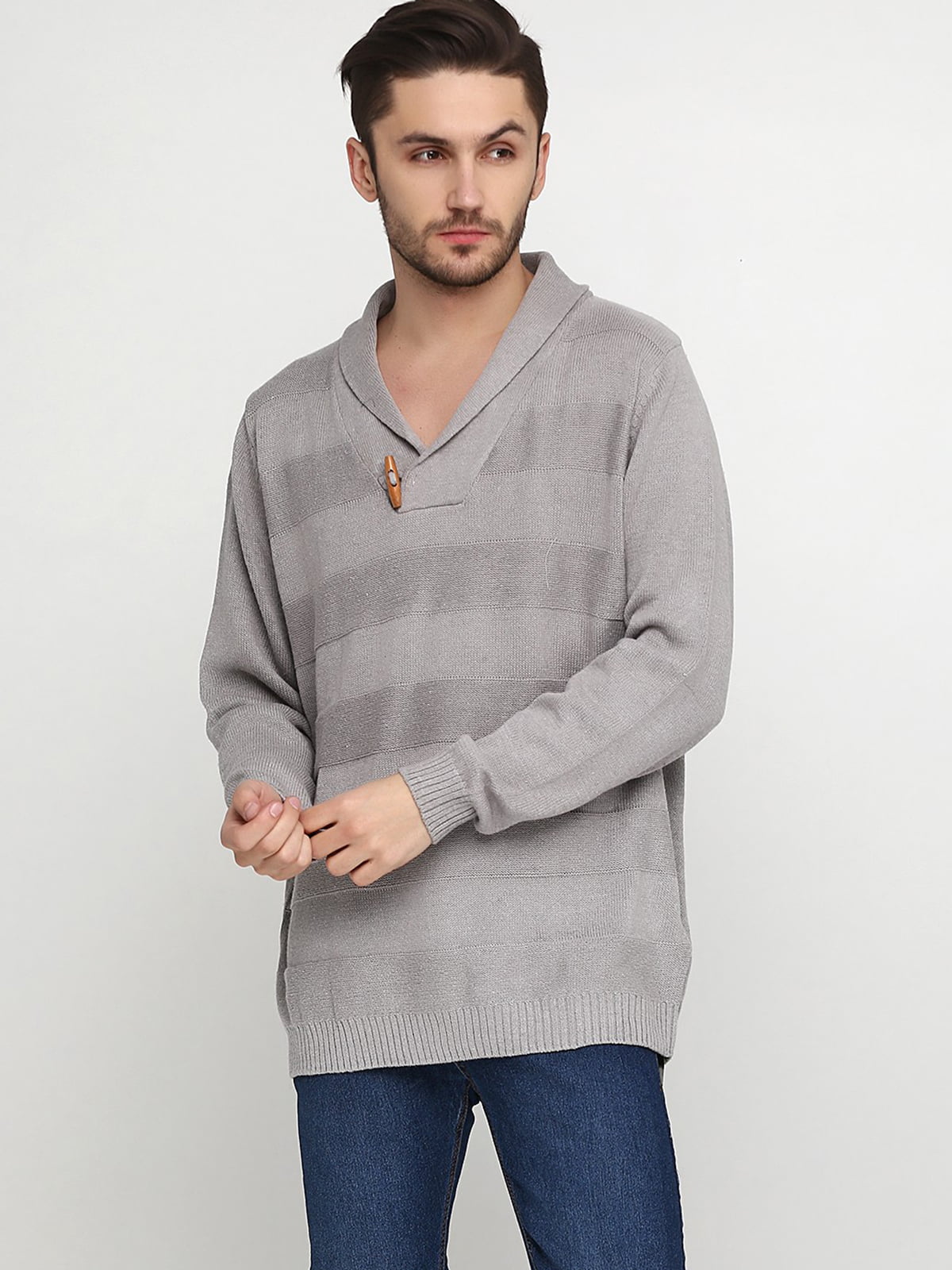 Пуловер сірий в смужку | 5659058