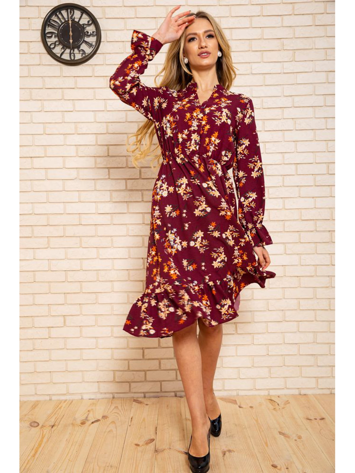 Платье бордовое с цветочным принтом | 5663950