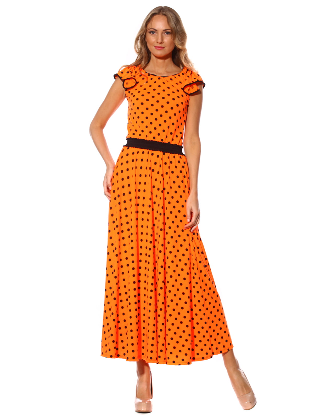Платье оранжевое в горошек | 3351400