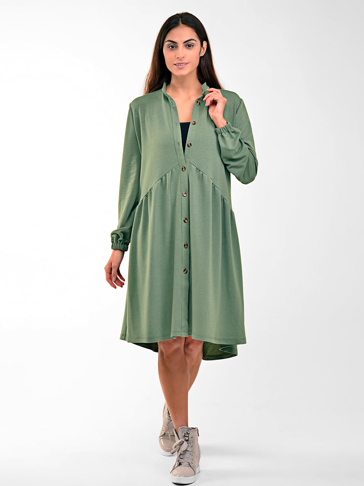Платье-рубашка оливкового цвета | 5684042