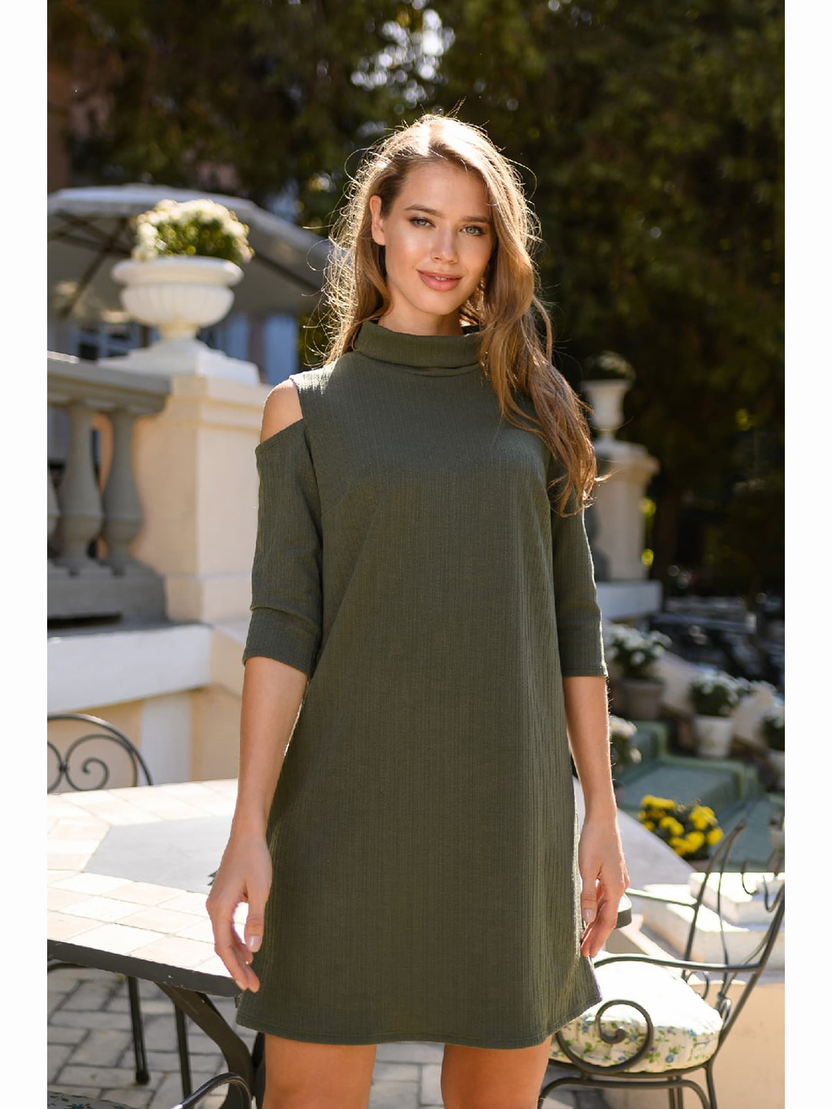 Сукня-светр оливкового кольору | 5691272