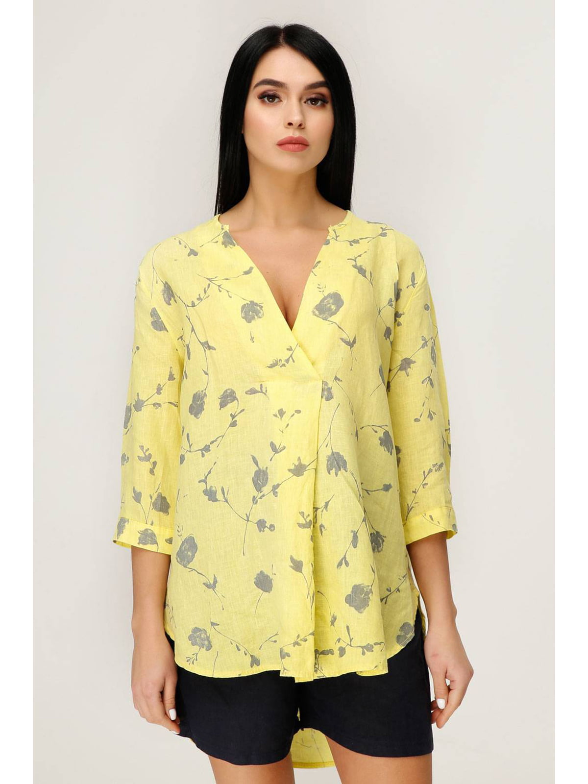 Блуза желтая с цветочным принтом | 5699702