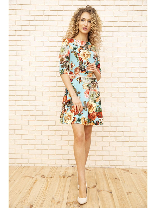 Сукня бірюзового кольору з квітковим принтом | 5703919