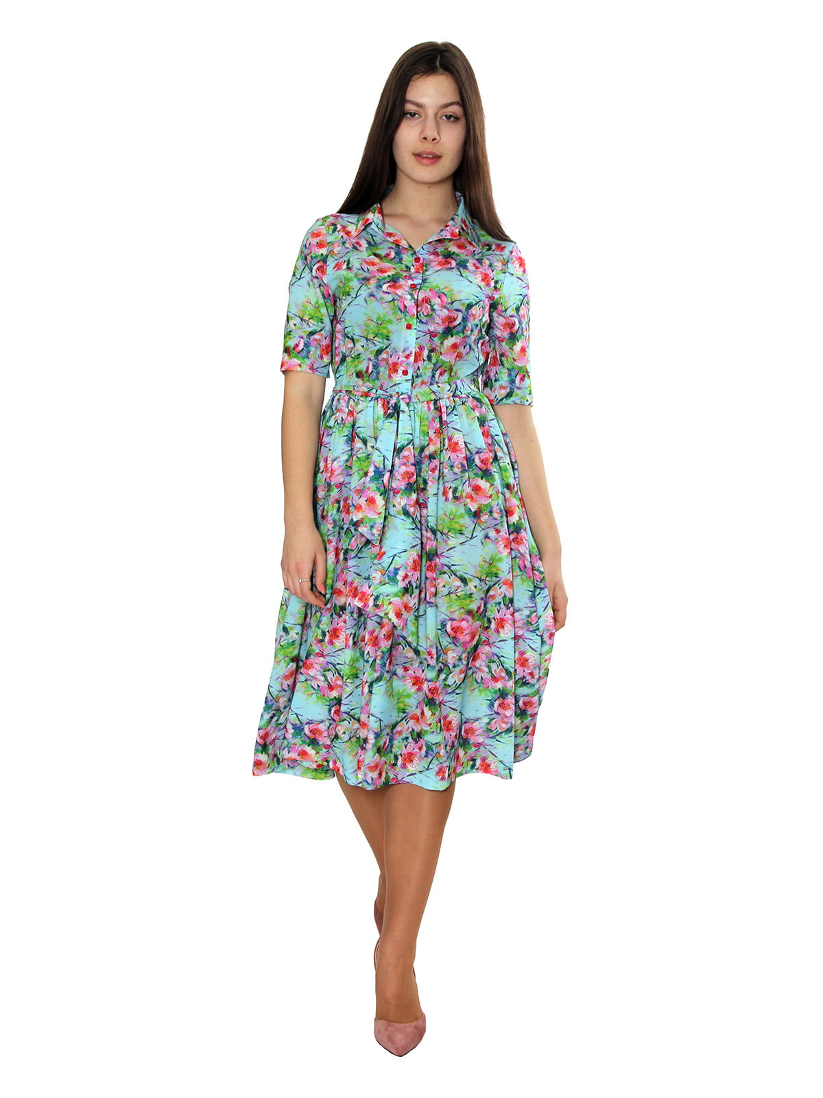 Сукня бірюзового кольору з квітковим принтом | 5705147