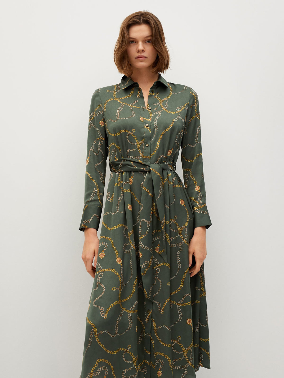 Сукня оливкового кольору з принтом | 5708238