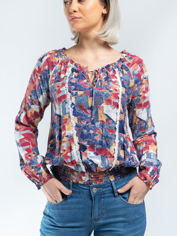 Блуза комбинированного цвета с принтом | 5510114