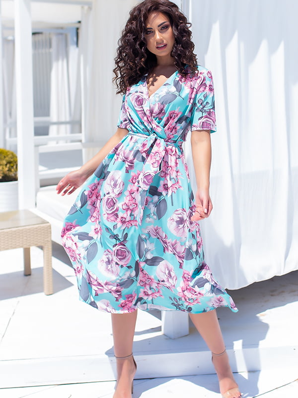 Сукня бірюзового кольору у квітковий принт | 5715165