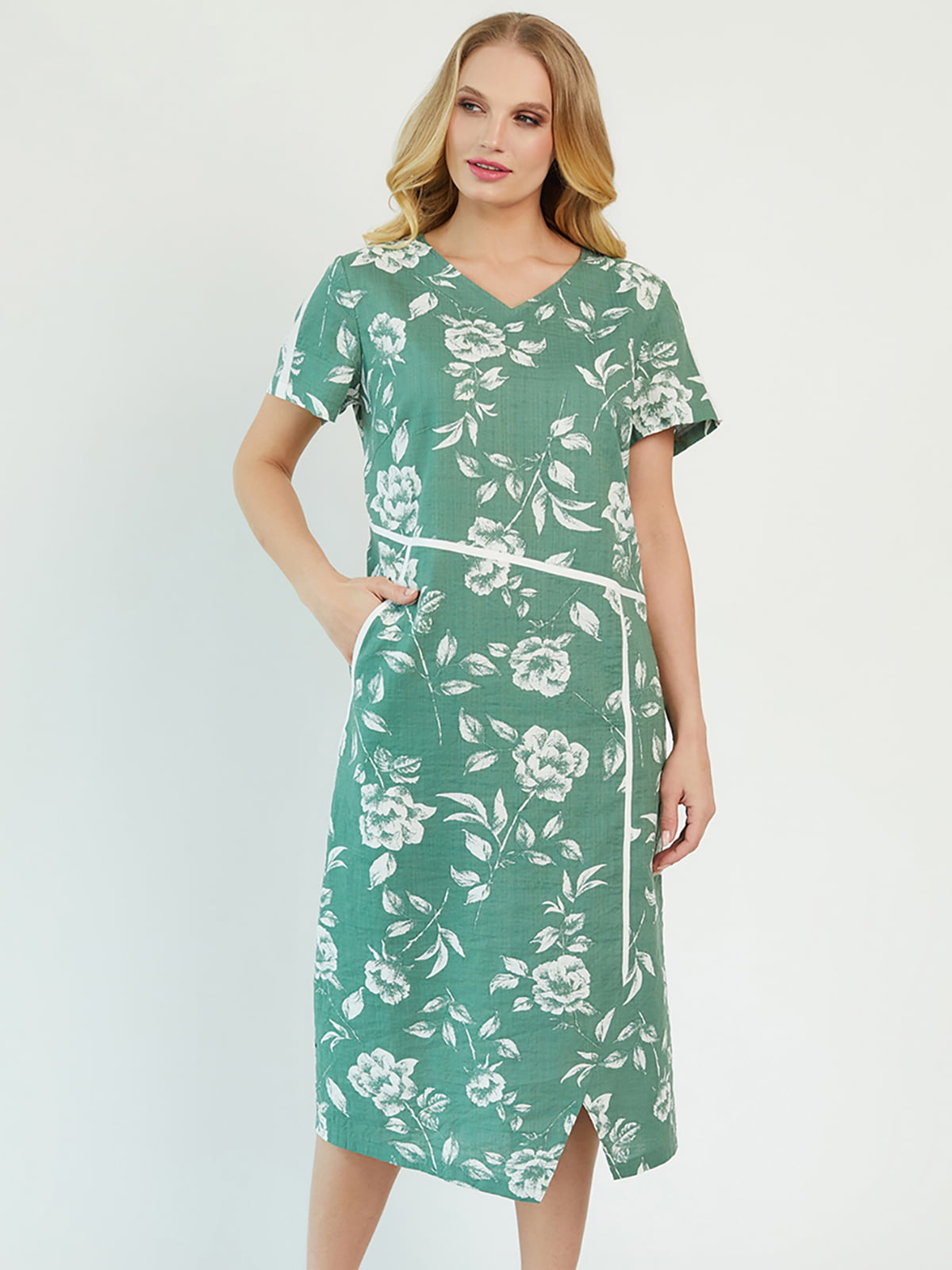 Платье оливкового цвета в цветочный принт | 5729206