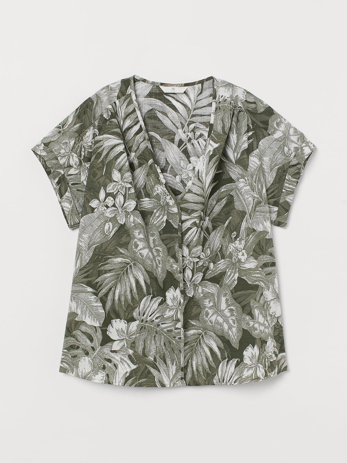 Блуза зеленая в тропический принт | 5734269