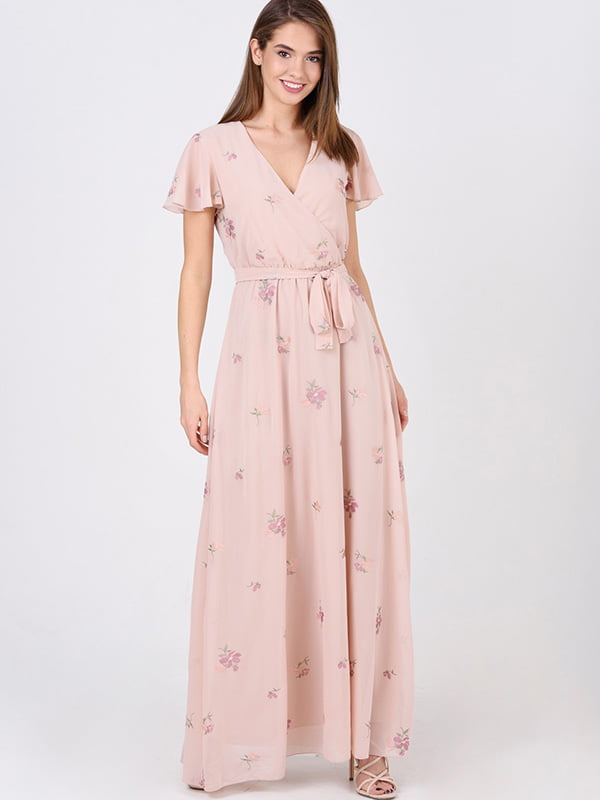 Сукня пудрового кольору у квітковий принт | 5743529