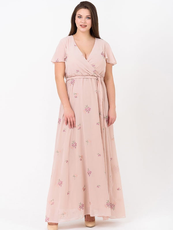 Платье пудрового цвета в цветочный принт | 5743528