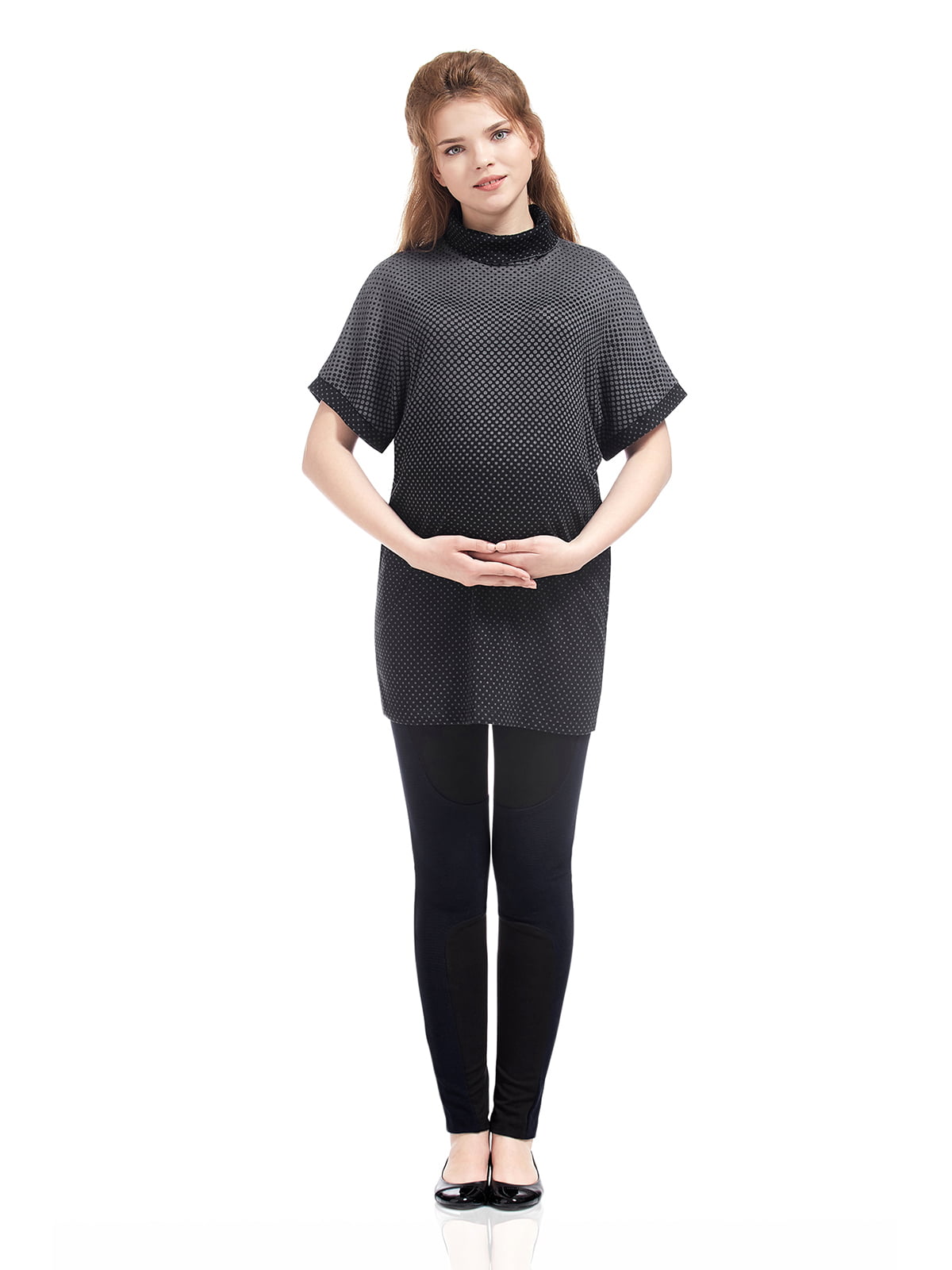 Туніка для вагітних сіро-чорна у візерунок | 5770541