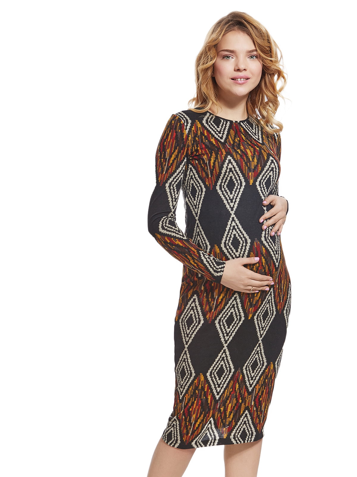 Сукня для вагітних комбінованого забарвлення у візерунок | 5770587