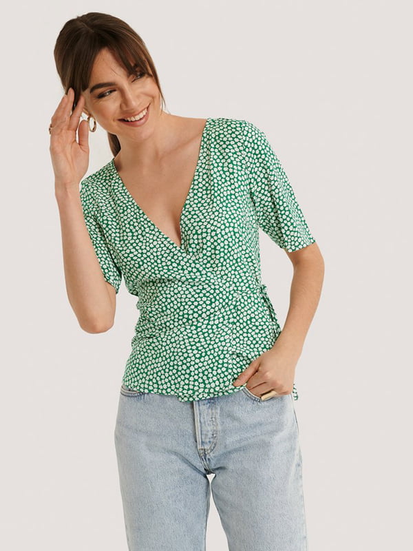Блуза зелена в квітковий принт | 5788267