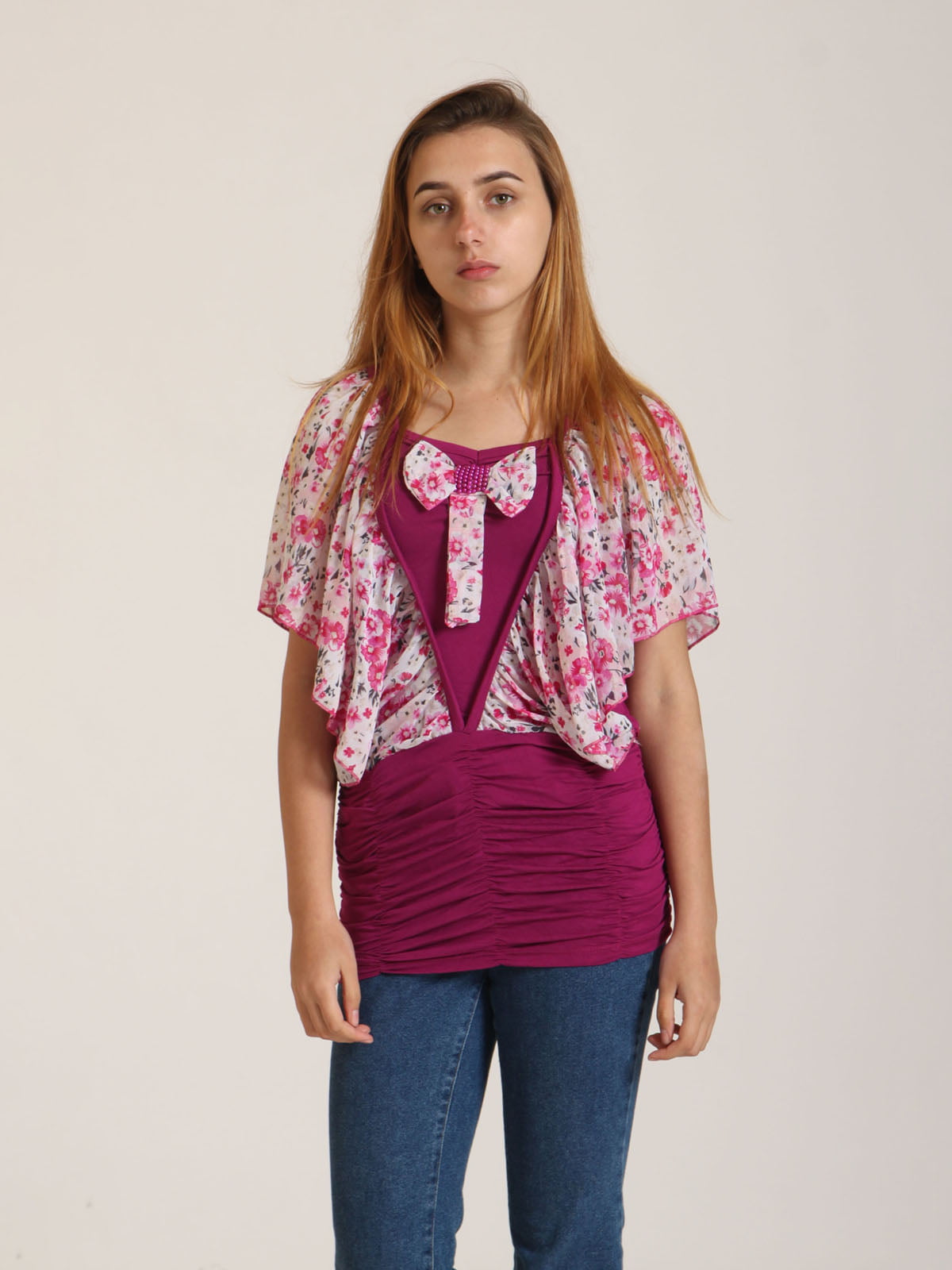 Блуза комбинированного цвета в цветочный принт | 5794582