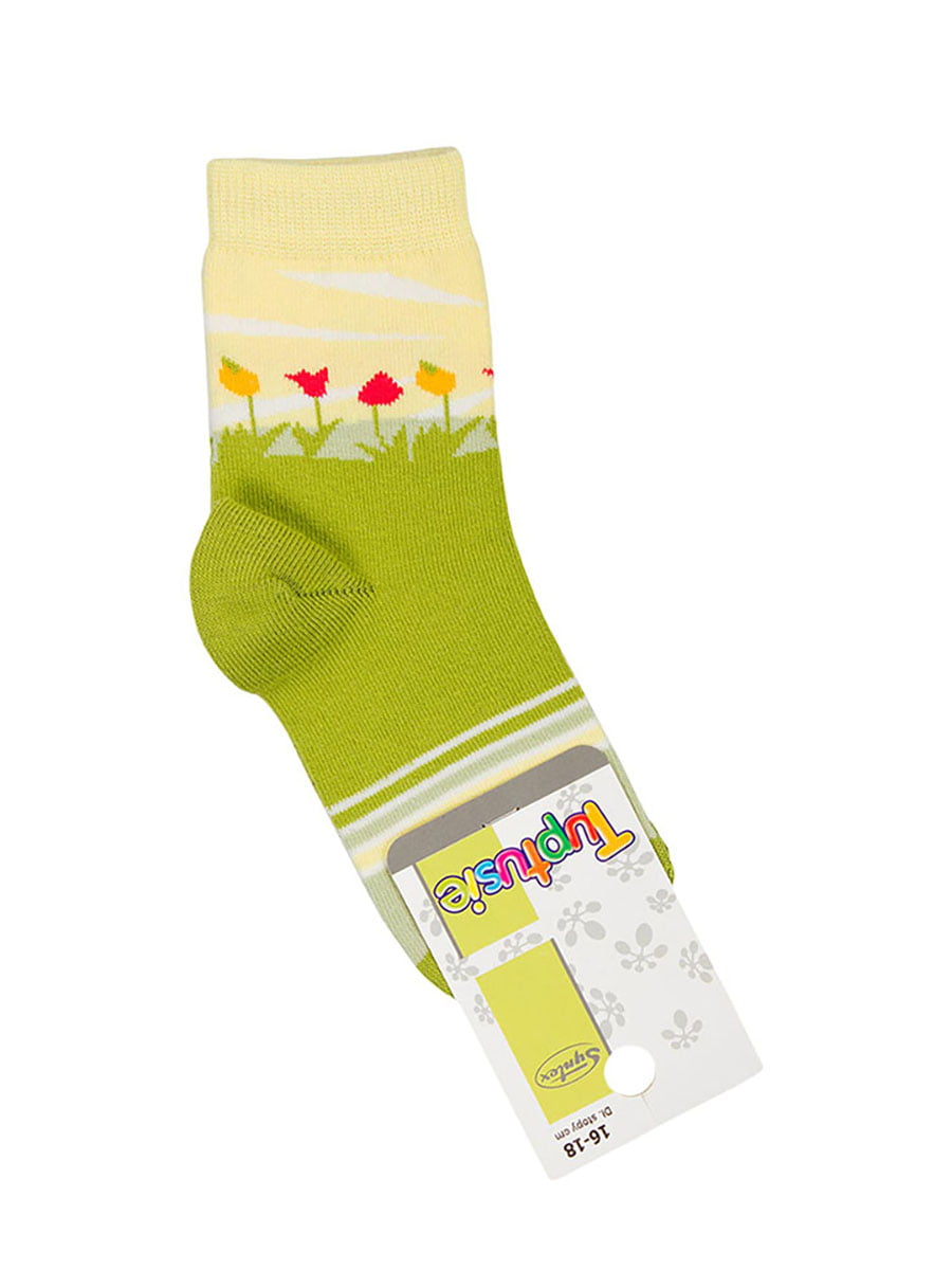 Шкарпетки салатового кольору в квітковий принт | 5790211