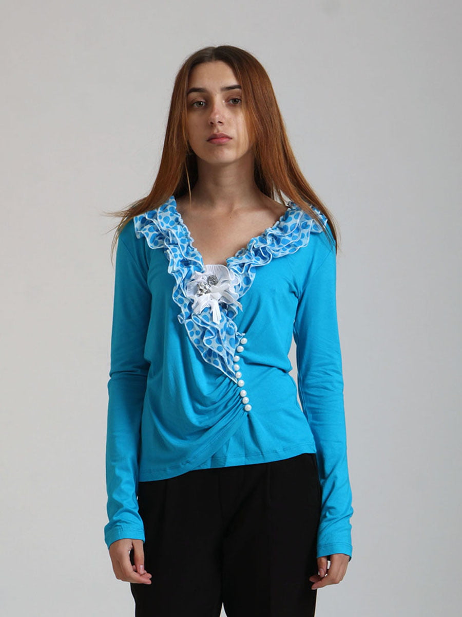 Блуза блакитна з декором | 5794403