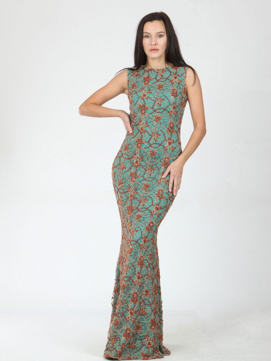 Платье комбинированного цвета с цветочным узором | 5796273