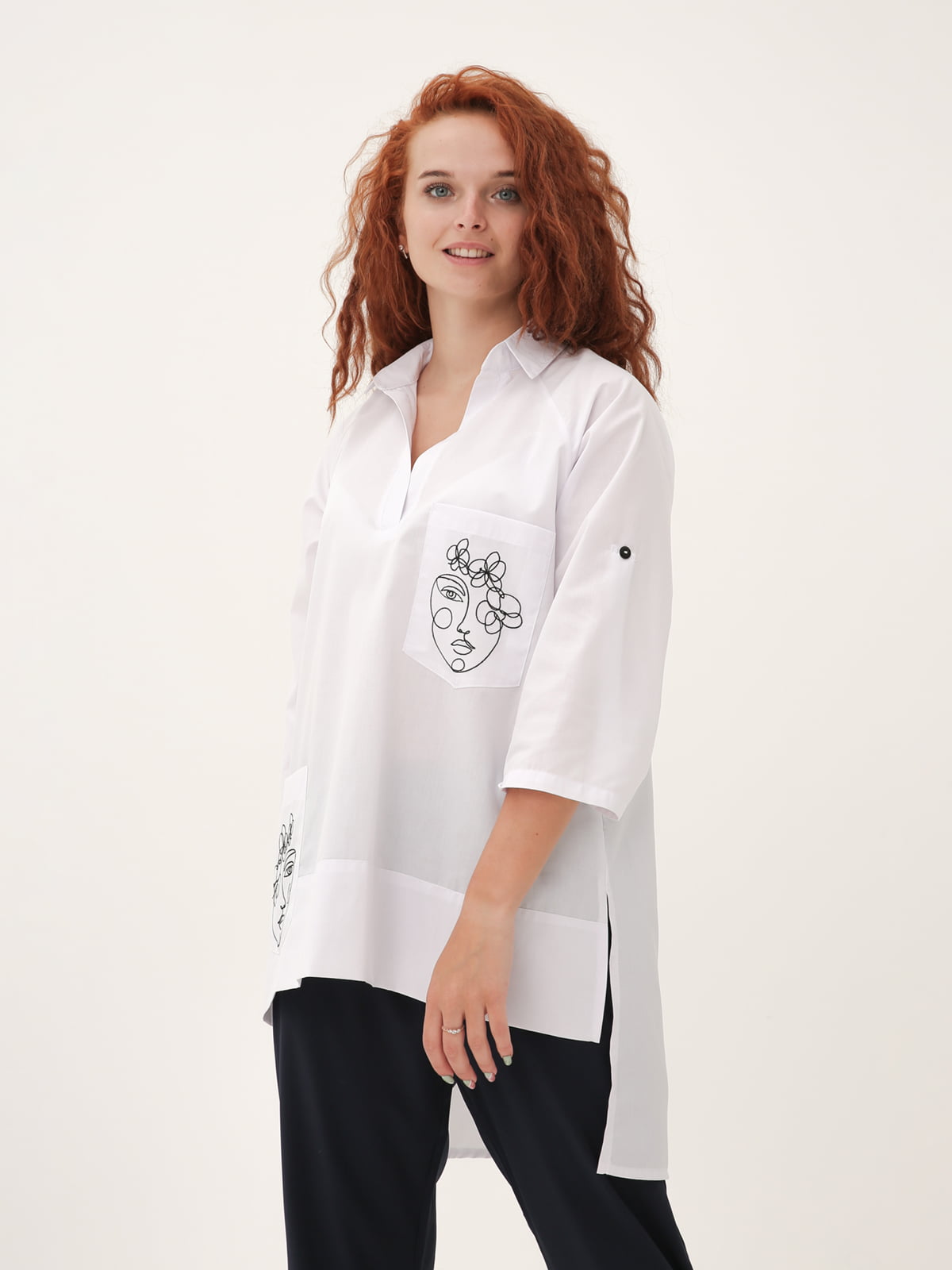 Рубашка-туника белая с рисунком | 5776858