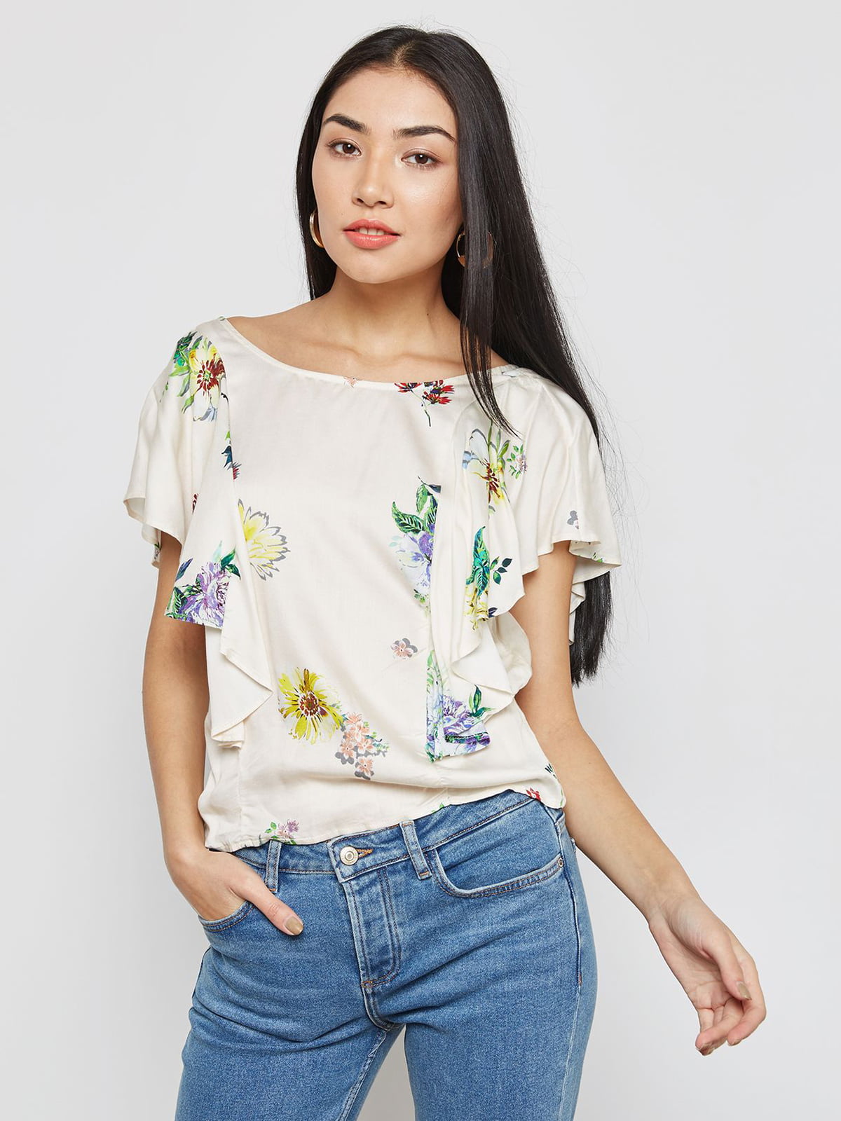 Блуза молочного кольору з квітковим принтом | 5808458