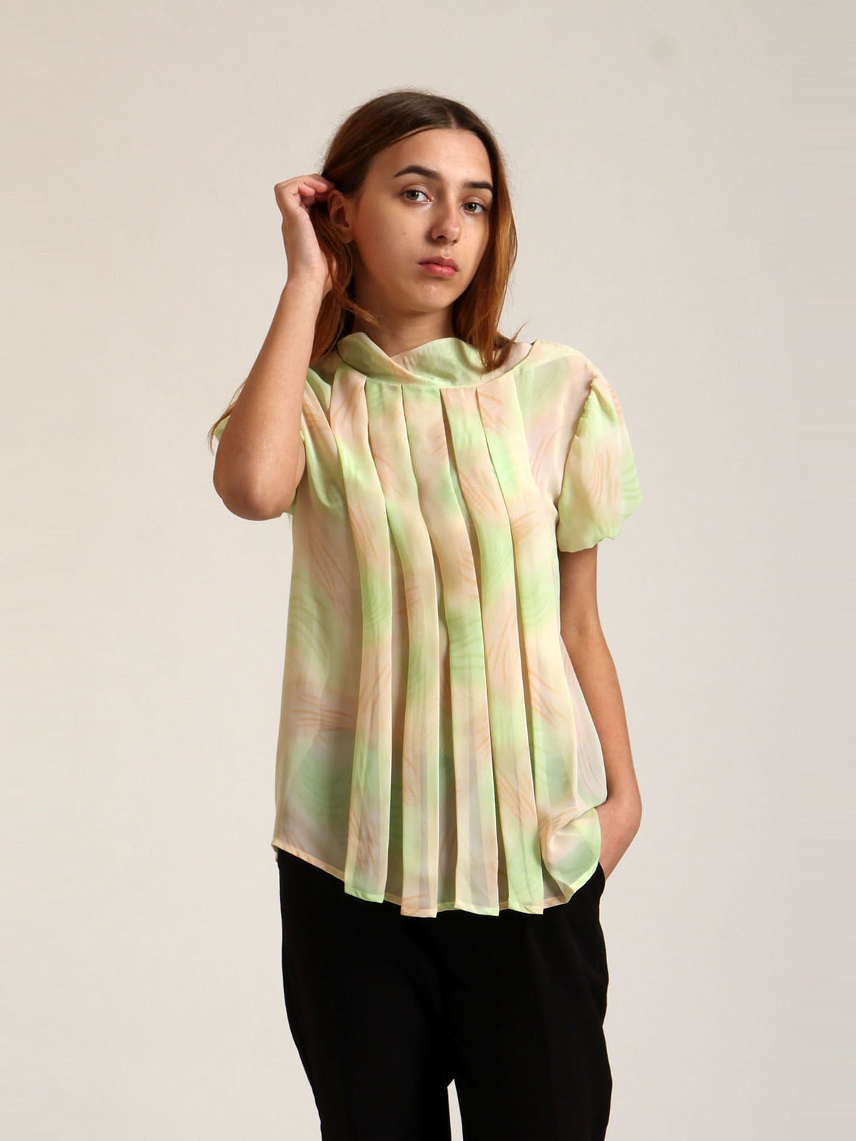 Блуза комбинированного цвета в принт | 5810328