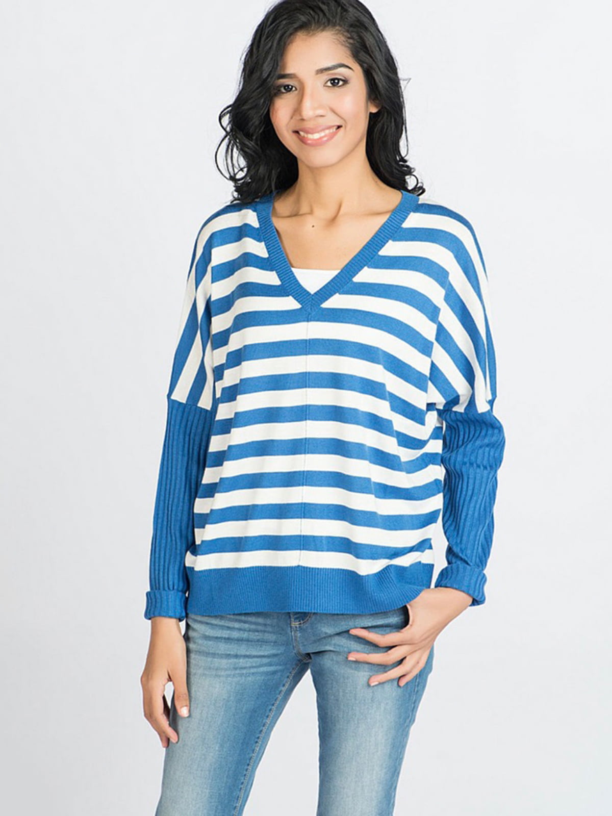 Пуловер сине-белый в полоску | 5820106