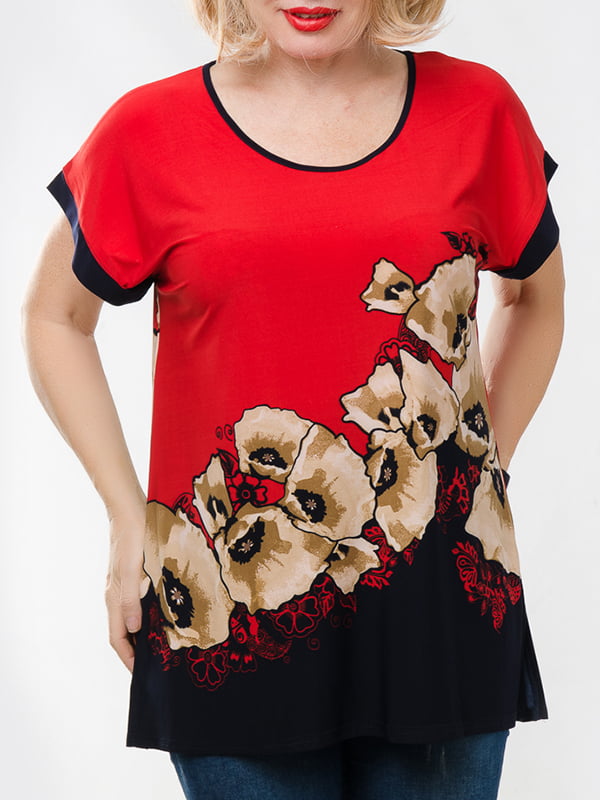 Блуза червона у квітковий принт | 5720251