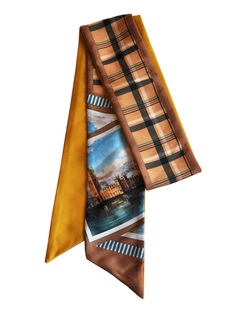 Шарф-краватка коричнева в принт | 5860228