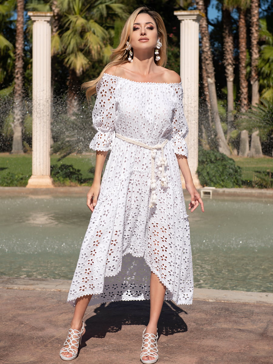 Сукня А-силуету пляжна біла з вишивкою | 5873278