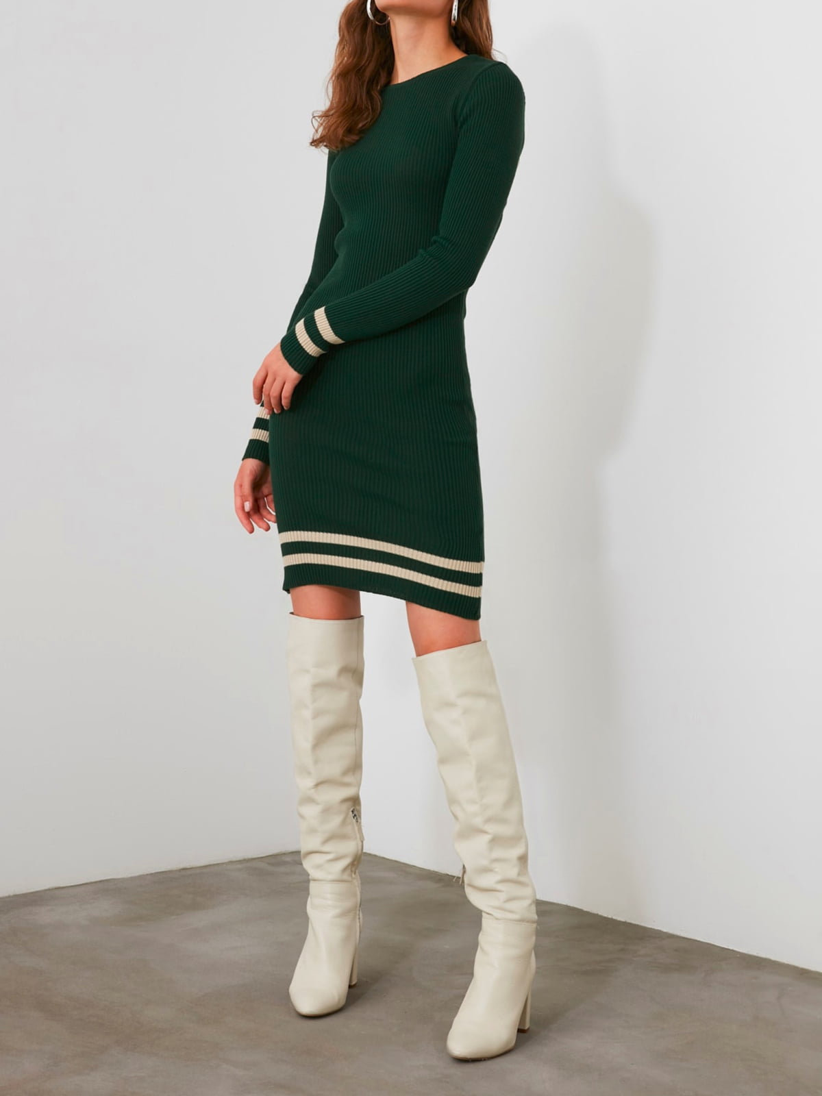 Платье-свитер зеленая в полоску | 5873059