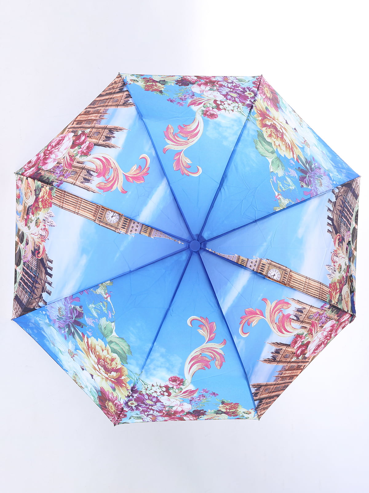 Зонт-полуавтомат синий в принт | 5903293