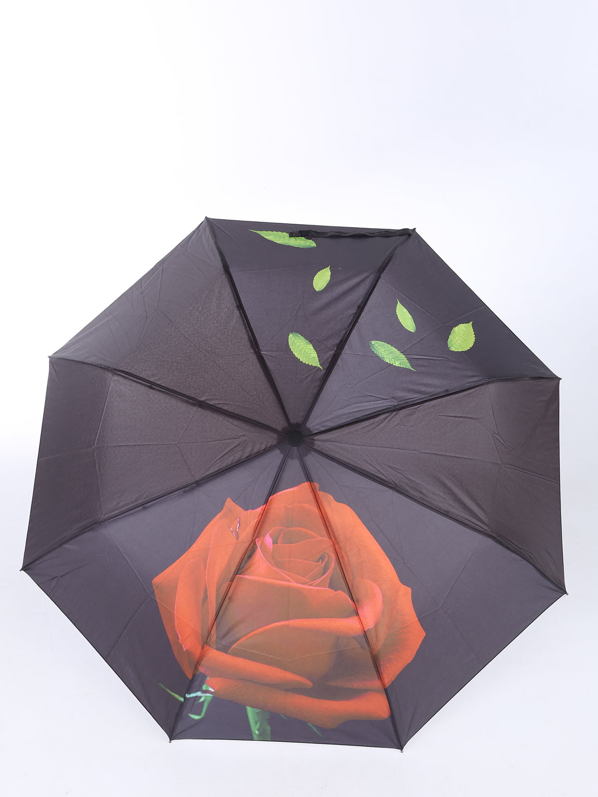 Зонт-полуавтомат черный с цветочным принтом | 5903301