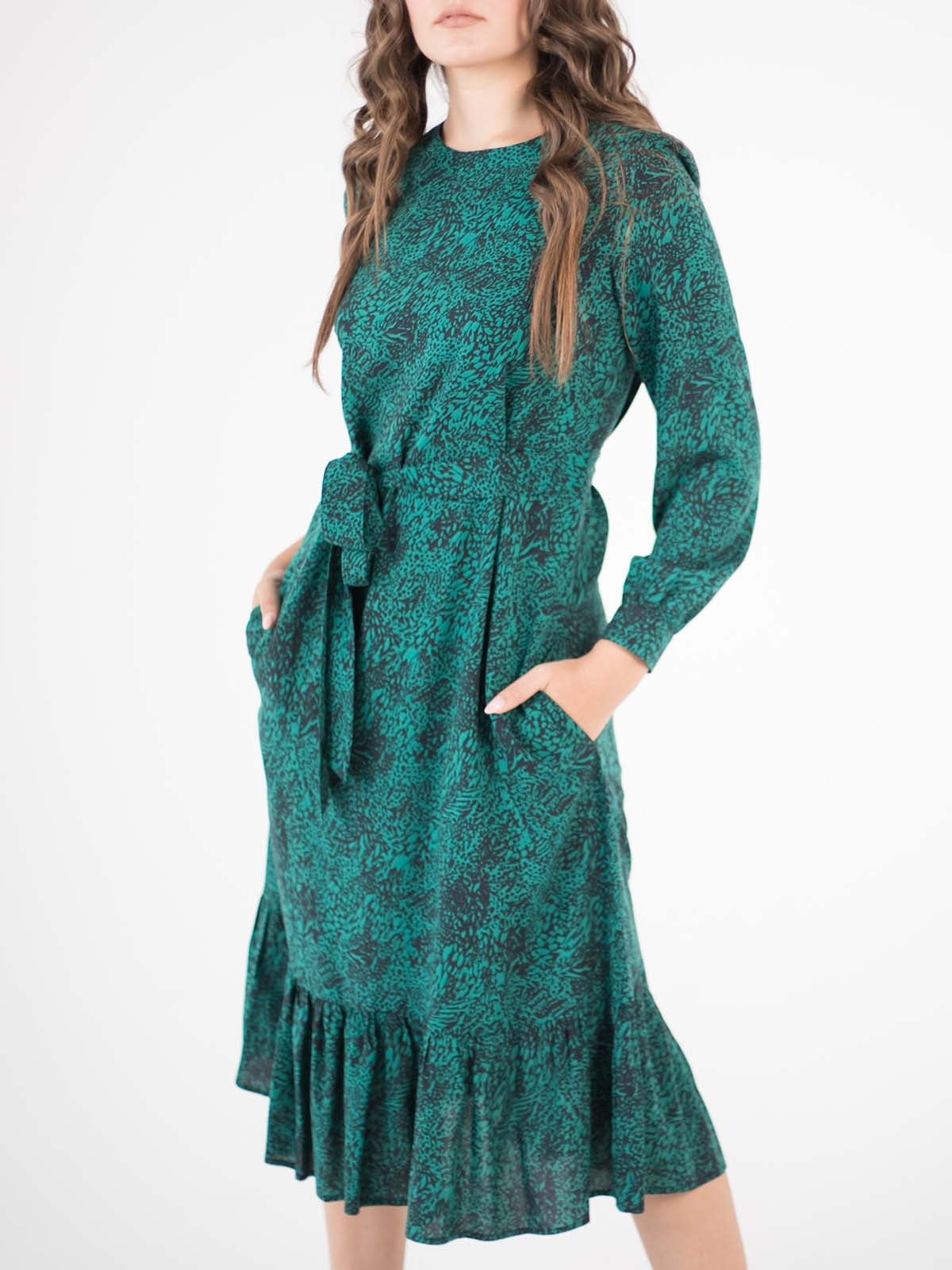 Платье А-силуэта зеленое в принт | 5907996
