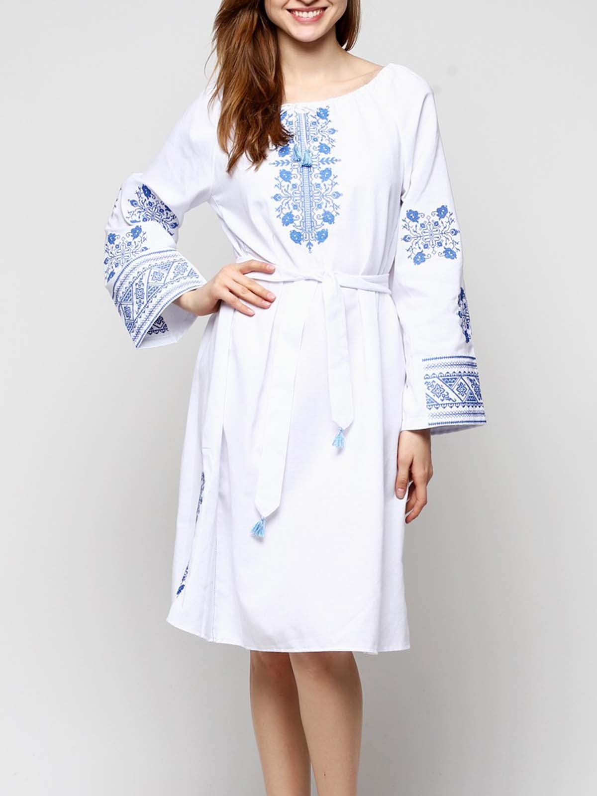 Сукня А-силуету біла з орнаментом | 5914152