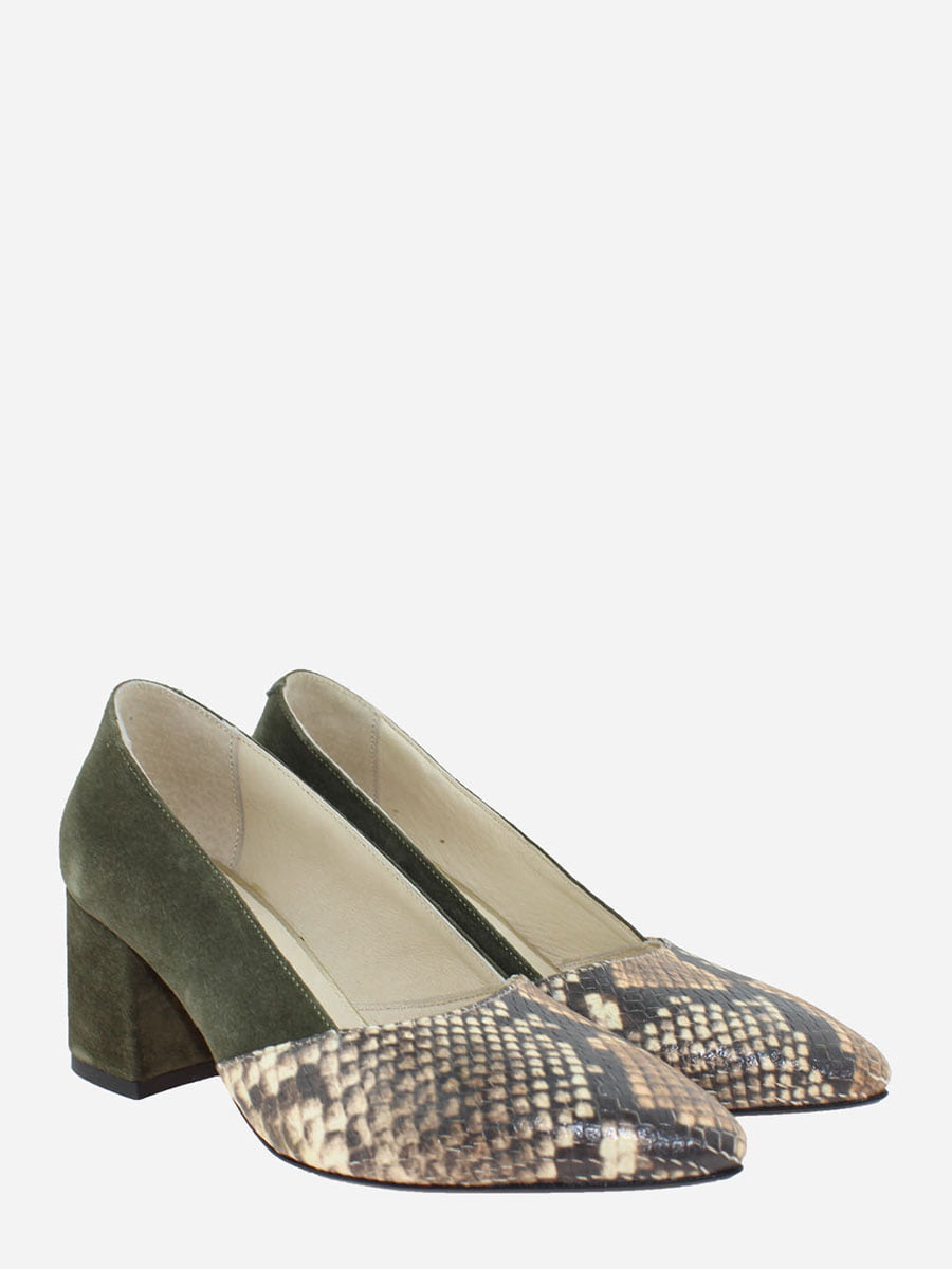 Туфли оливкового цвета с анималистическим  принтом | 5930451