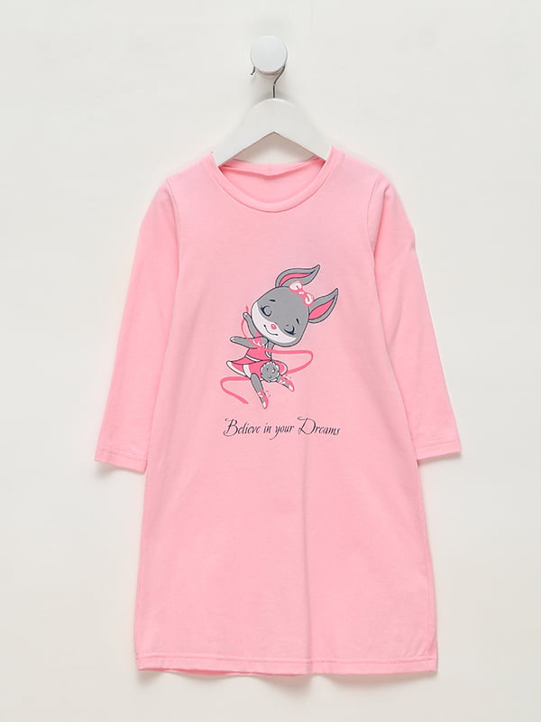Рубашка ночная розовая в принт | 5936192