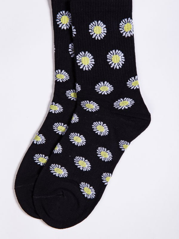 Шкарпетки чорні в квітковий принт | 5953712